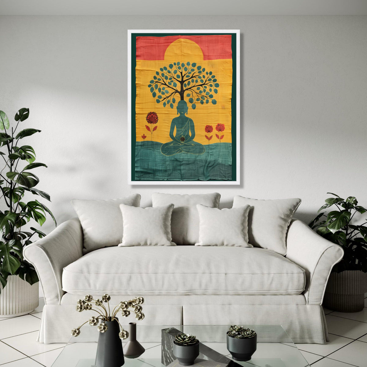 Meditating Buddha Under Tree Canvas, Spiritual Wall Art, Zen Meditation Decor, Mindfulness Artwork, Peaceful Gift Art, Home Decor, Print