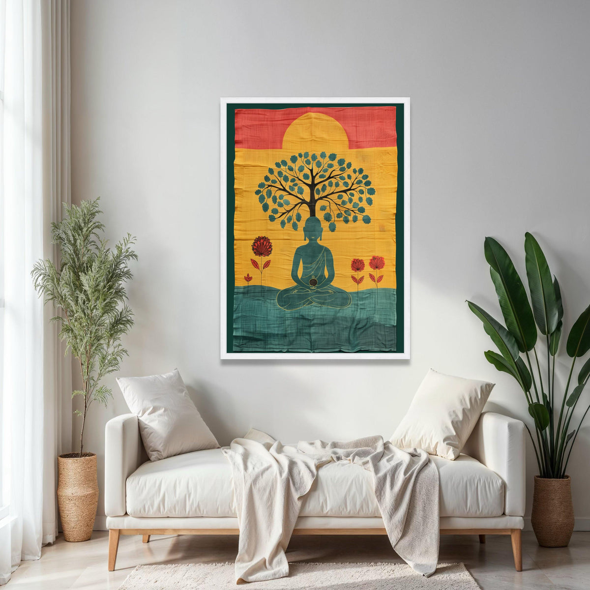 Meditating Buddha Under Tree Canvas, Spiritual Wall Art, Zen Meditation Decor, Mindfulness Artwork, Peaceful Gift Art, Home Decor, Print