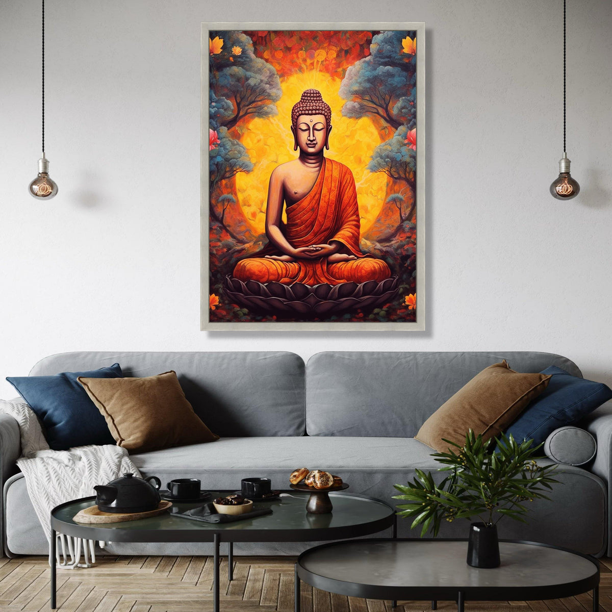 Meditative Buddha Canvas Wall Art, Spiritual Meditation Decor, Orange Robe Buddha Painting, Zen Home Decoration, Gift Art, Home Decor, Print