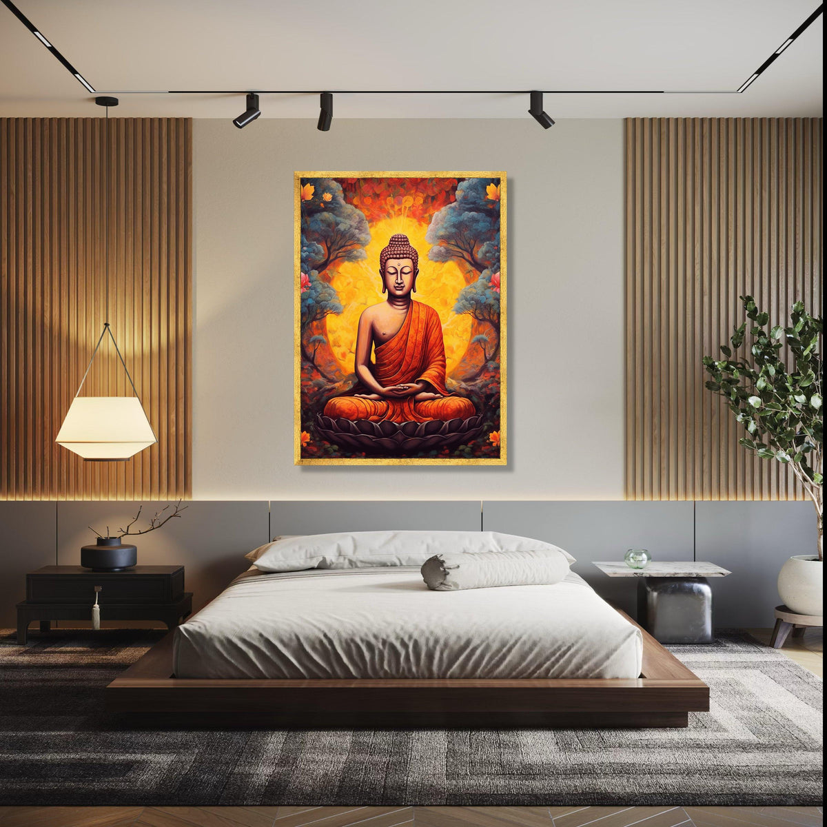 Meditative Buddha Canvas Wall Art, Spiritual Meditation Decor, Orange Robe Buddha Painting, Zen Home Decoration, Gift Art, Home Decor, Print