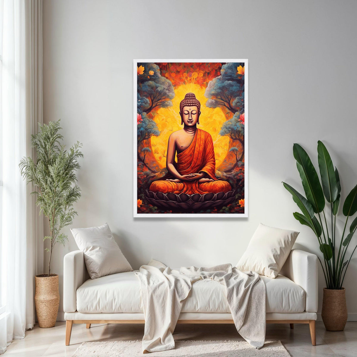Meditative Buddha Canvas Wall Art, Spiritual Meditation Decor, Orange Robe Buddha Painting, Zen Home Decoration, Gift Art, Home Decor, Print