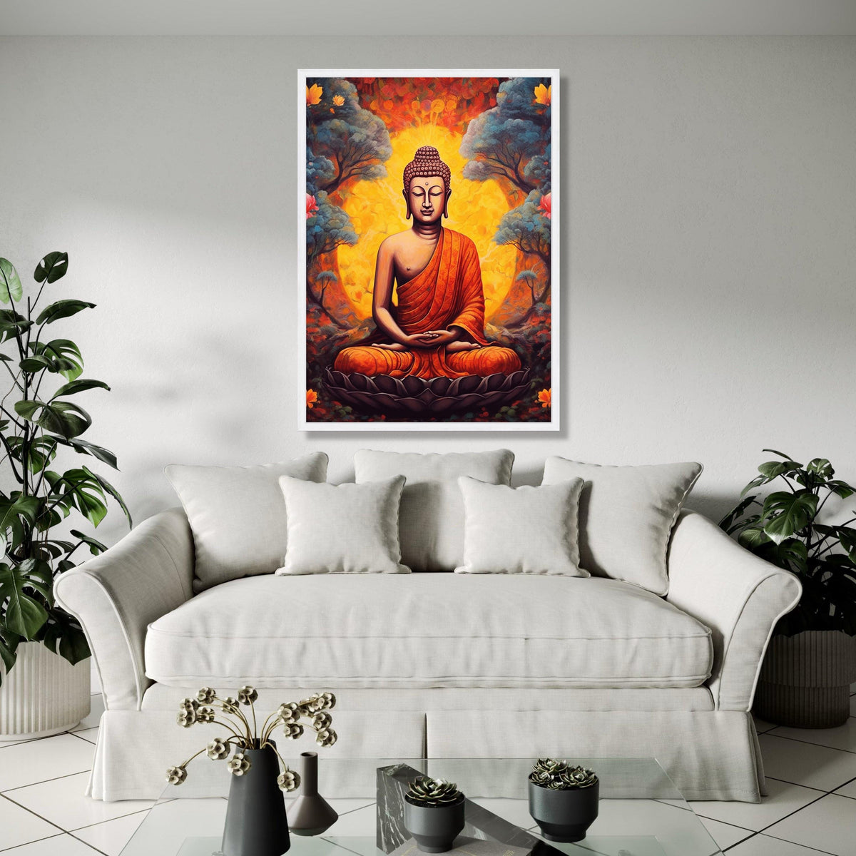 Meditative Buddha Canvas Wall Art, Spiritual Meditation Decor, Orange Robe Buddha Painting, Zen Home Decoration, Gift Art, Home Decor, Print