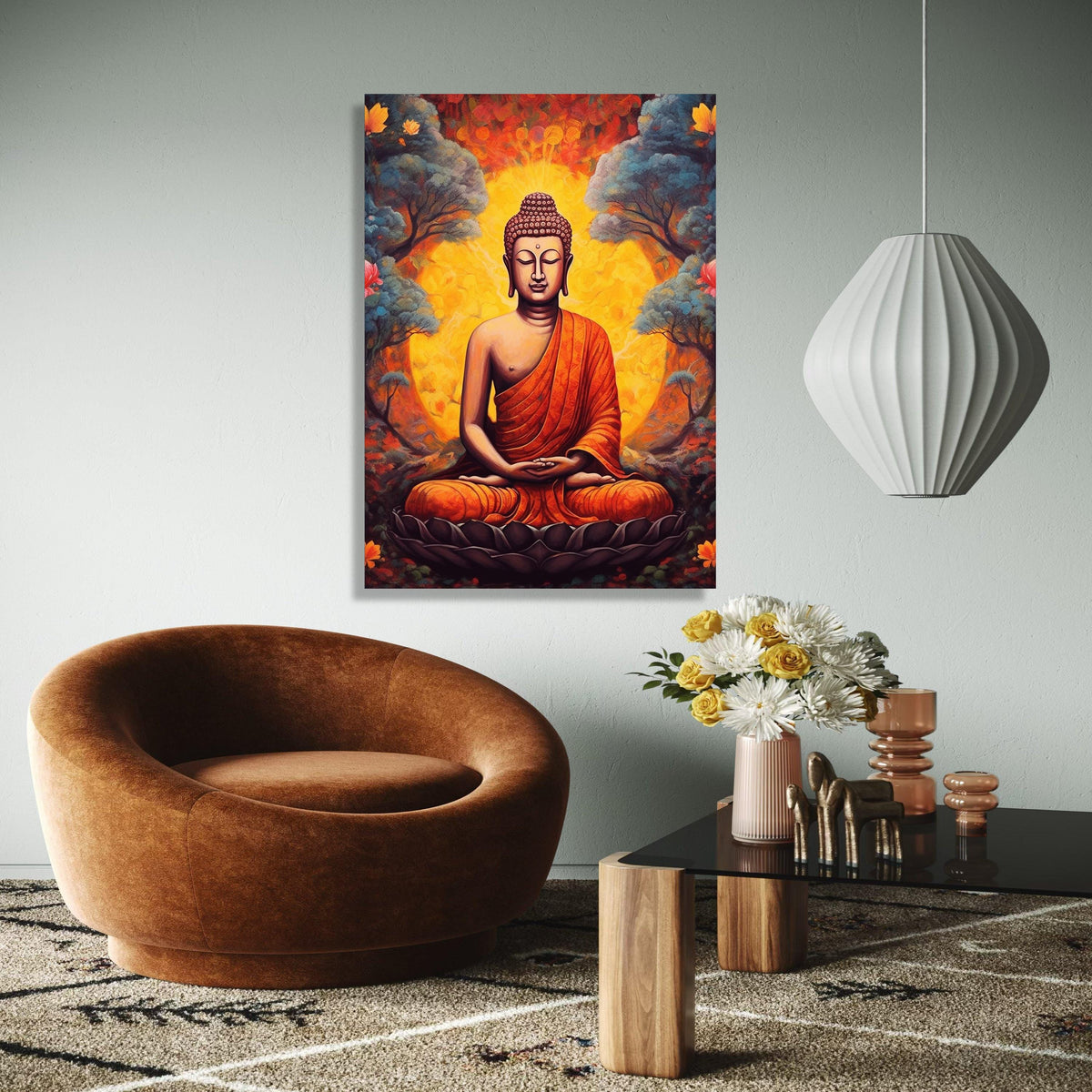 Meditative Buddha Canvas Wall Art, Spiritual Meditation Decor, Orange Robe Buddha Painting, Zen Home Decoration, Gift Art, Home Decor, Print