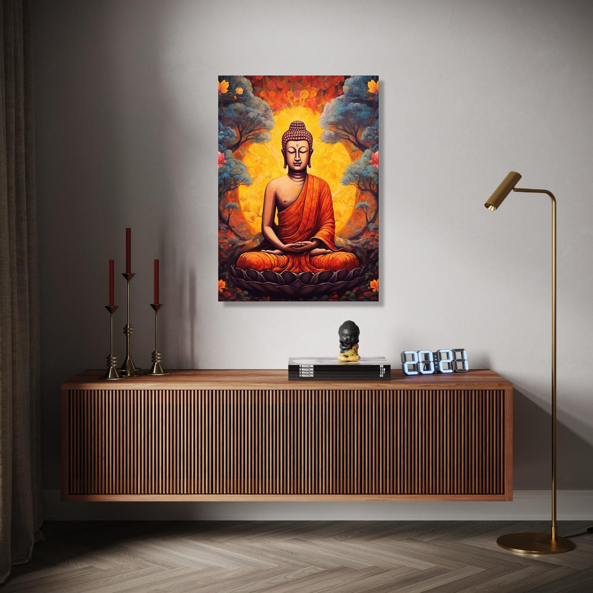 Meditative Buddha Canvas Wall Art, Spiritual Meditation Decor, Orange Robe Buddha Painting, Zen Home Decoration, Gift Art, Home Decor, Print