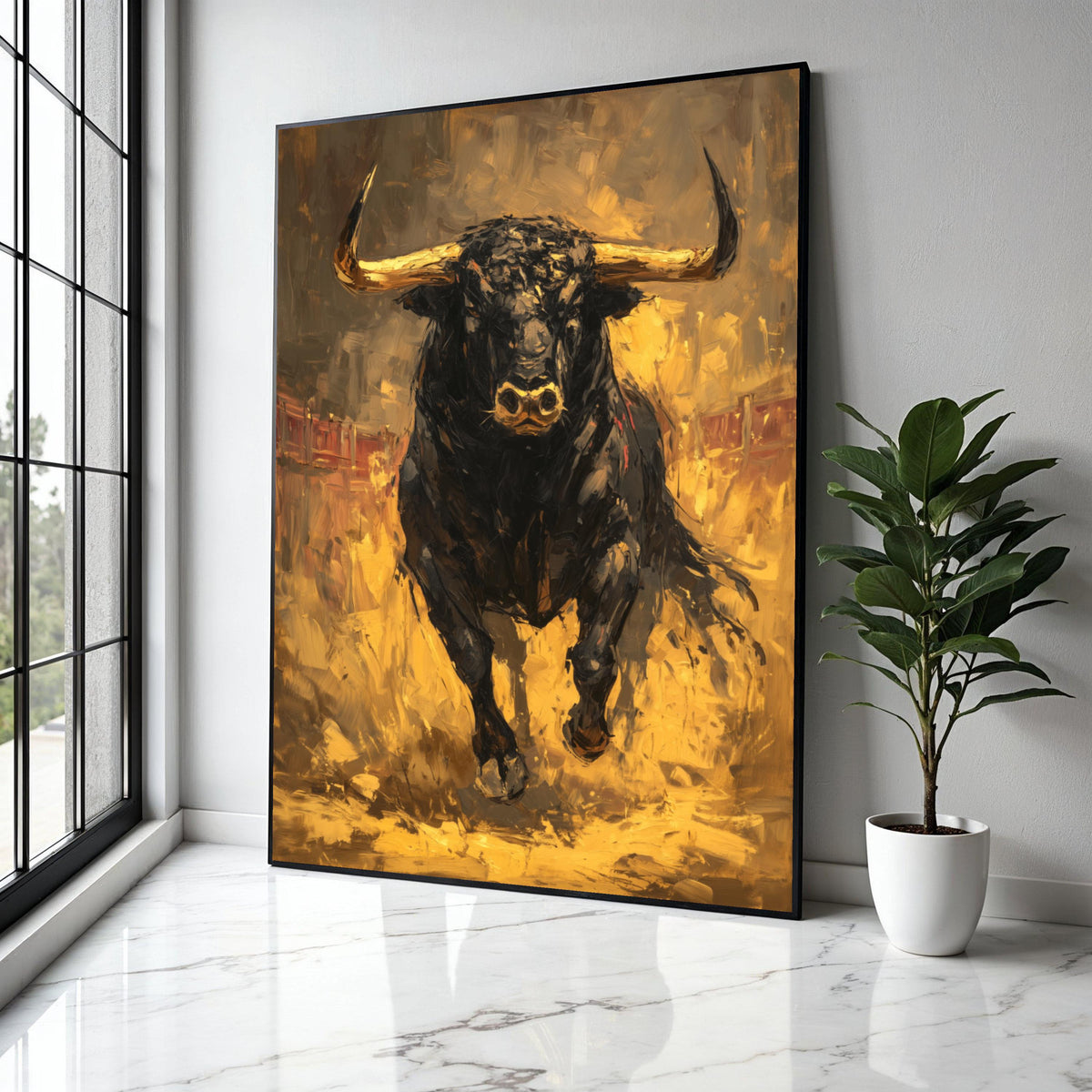 Powerful Charging Bull Canvas Wall Art, Abstract Animal Painting, Rustic Home Decoration, Modern Farmhouse Wall Gift Art, Home Decor, Print