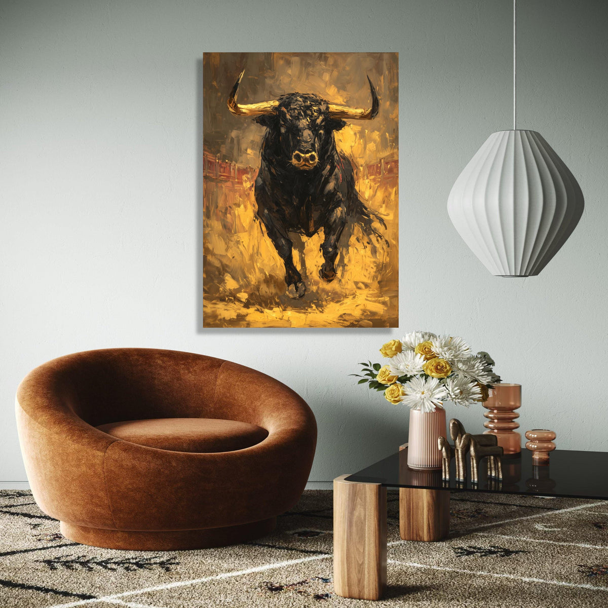 Powerful Charging Bull Canvas Wall Art, Abstract Animal Painting, Rustic Home Decoration, Modern Farmhouse Wall Gift Art, Home Decor, Print
