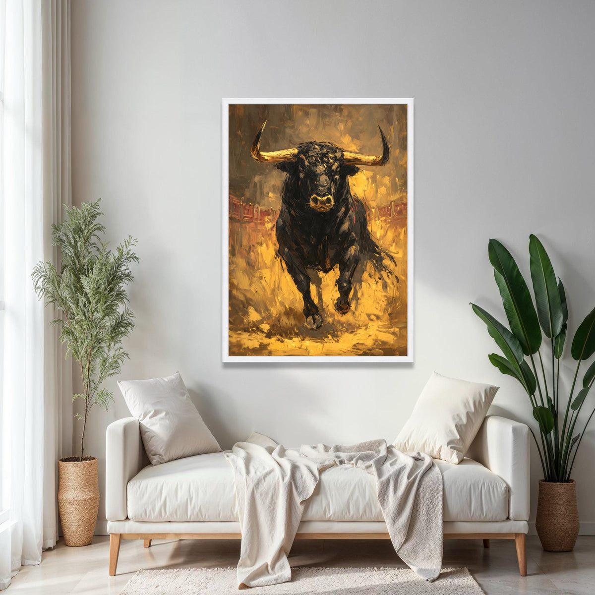 Powerful Charging Bull Canvas Wall Art, Abstract Animal Painting, Rustic Home Decoration, Modern Farmhouse Wall Gift Art, Home Decor, Print