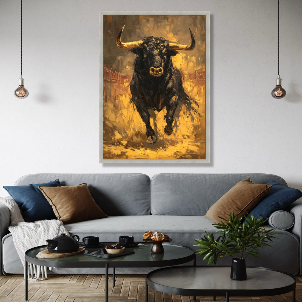Powerful Charging Bull Canvas Wall Art, Abstract Animal Painting, Rustic Home Decoration, Modern Farmhouse Wall Gift Art, Home Decor, Print