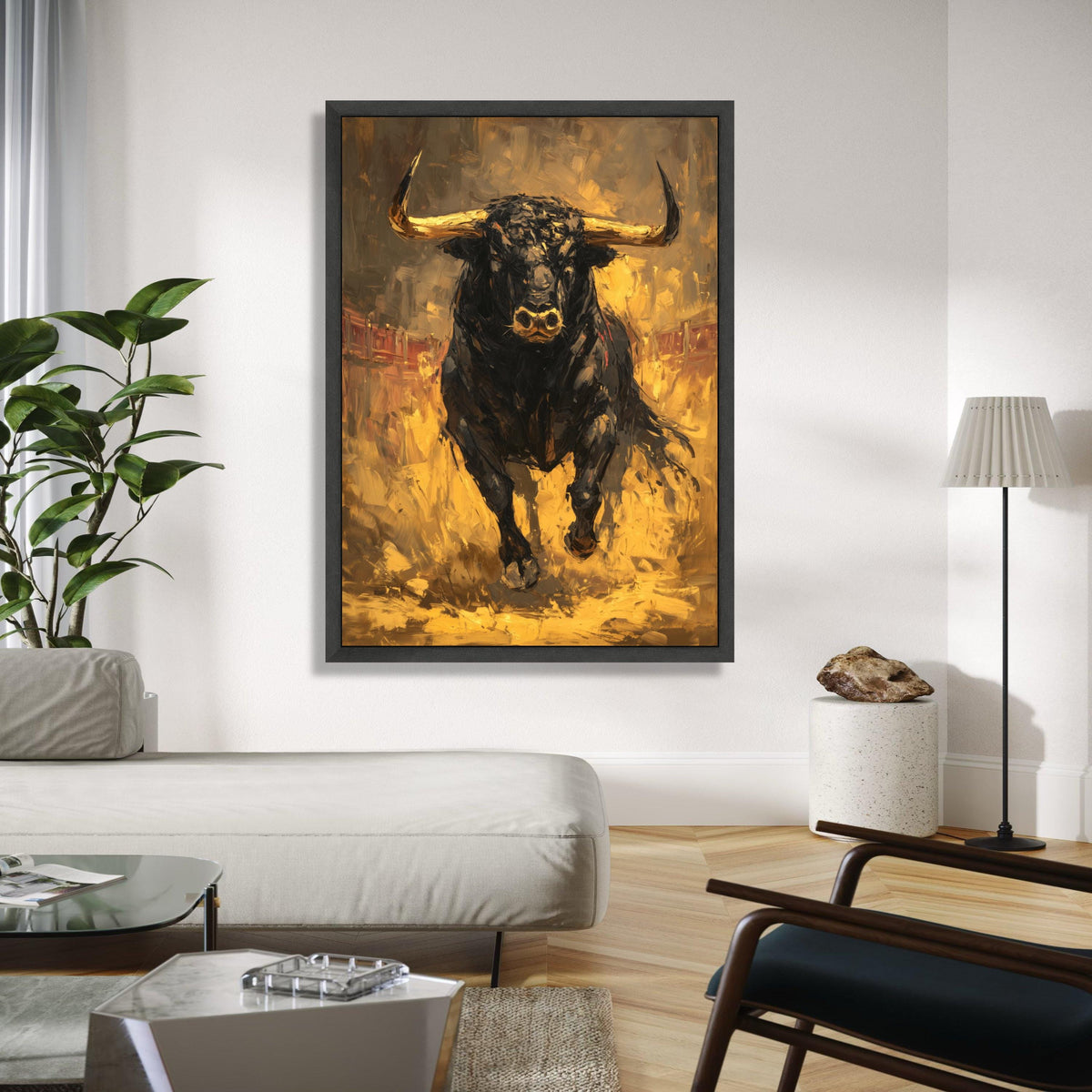 Powerful Charging Bull Canvas Wall Art, Abstract Animal Painting, Rustic Home Decoration, Modern Farmhouse Wall Gift Art, Home Decor, Print