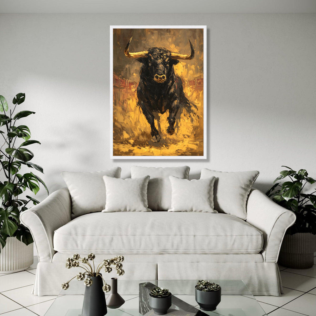 Powerful Charging Bull Canvas Wall Art, Abstract Animal Painting, Rustic Home Decoration, Modern Farmhouse Wall Gift Art, Home Decor, Print