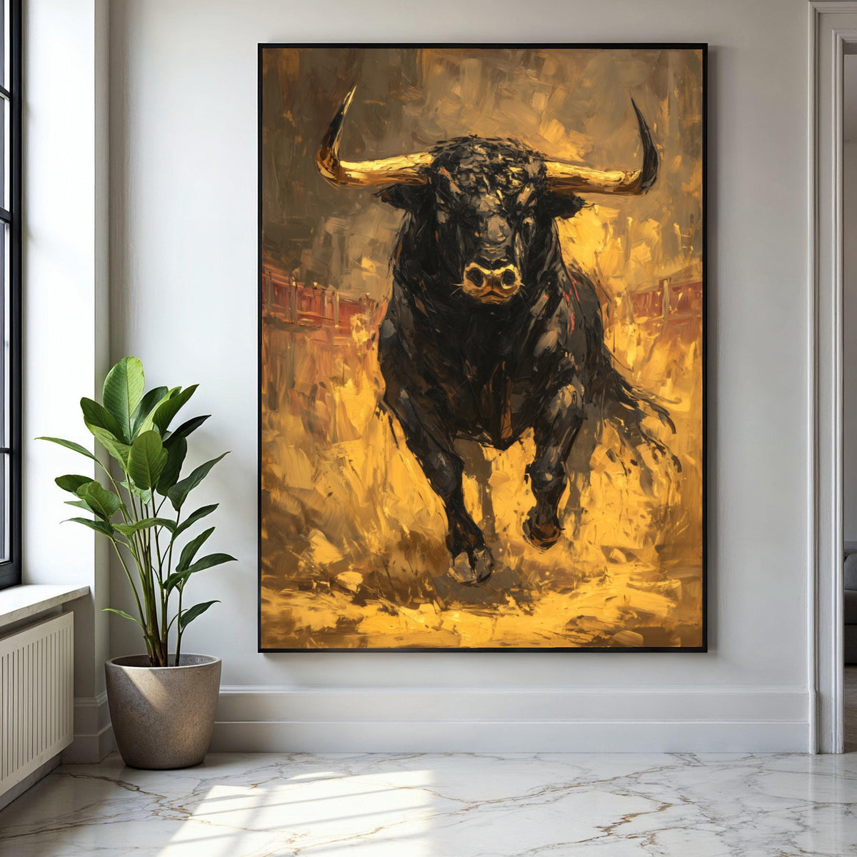 Powerful Charging Bull Canvas Wall Art, Abstract Animal Painting, Rustic Home Decoration, Modern Farmhouse Wall Gift Art, Home Decor, Print