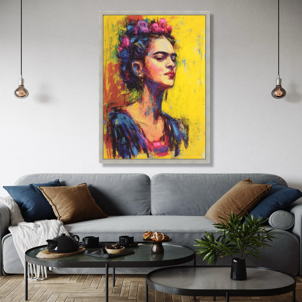Vibrant Frida Portrait Canvas, Colorful Wall Art, Modern Abstract Home Decor, Artistic Female Face Canvas, Ready Gift Art, Home Decor, Print