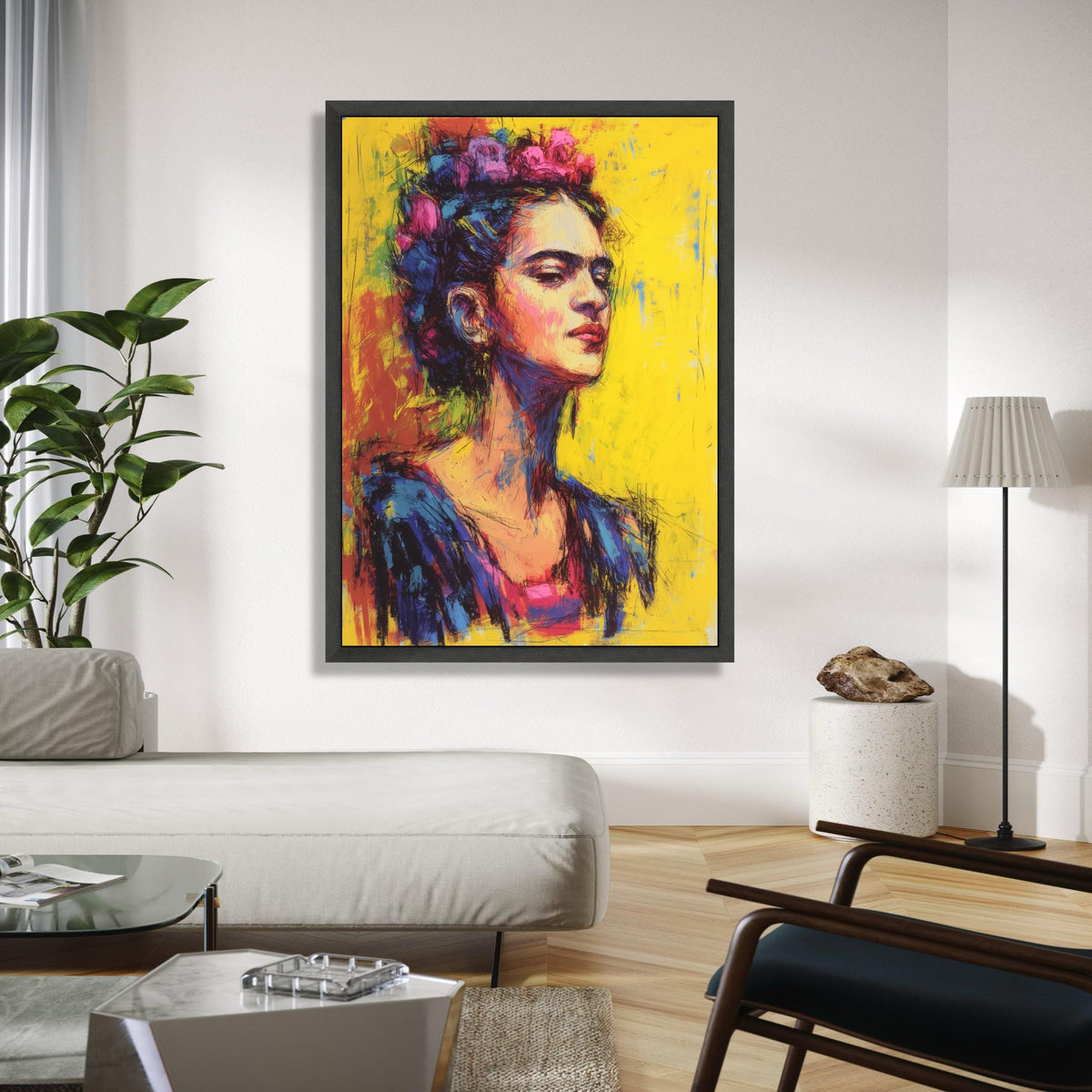 Vibrant Frida Portrait Canvas, Colorful Wall Art, Modern Abstract Home Decor, Artistic Female Face Canvas, Ready Gift Art, Home Decor, Print