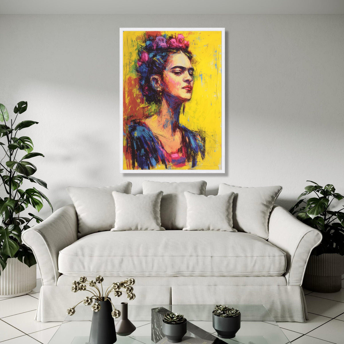 Vibrant Frida Portrait Canvas, Colorful Wall Art, Modern Abstract Home Decor, Artistic Female Face Canvas, Ready Gift Art, Home Decor, Print