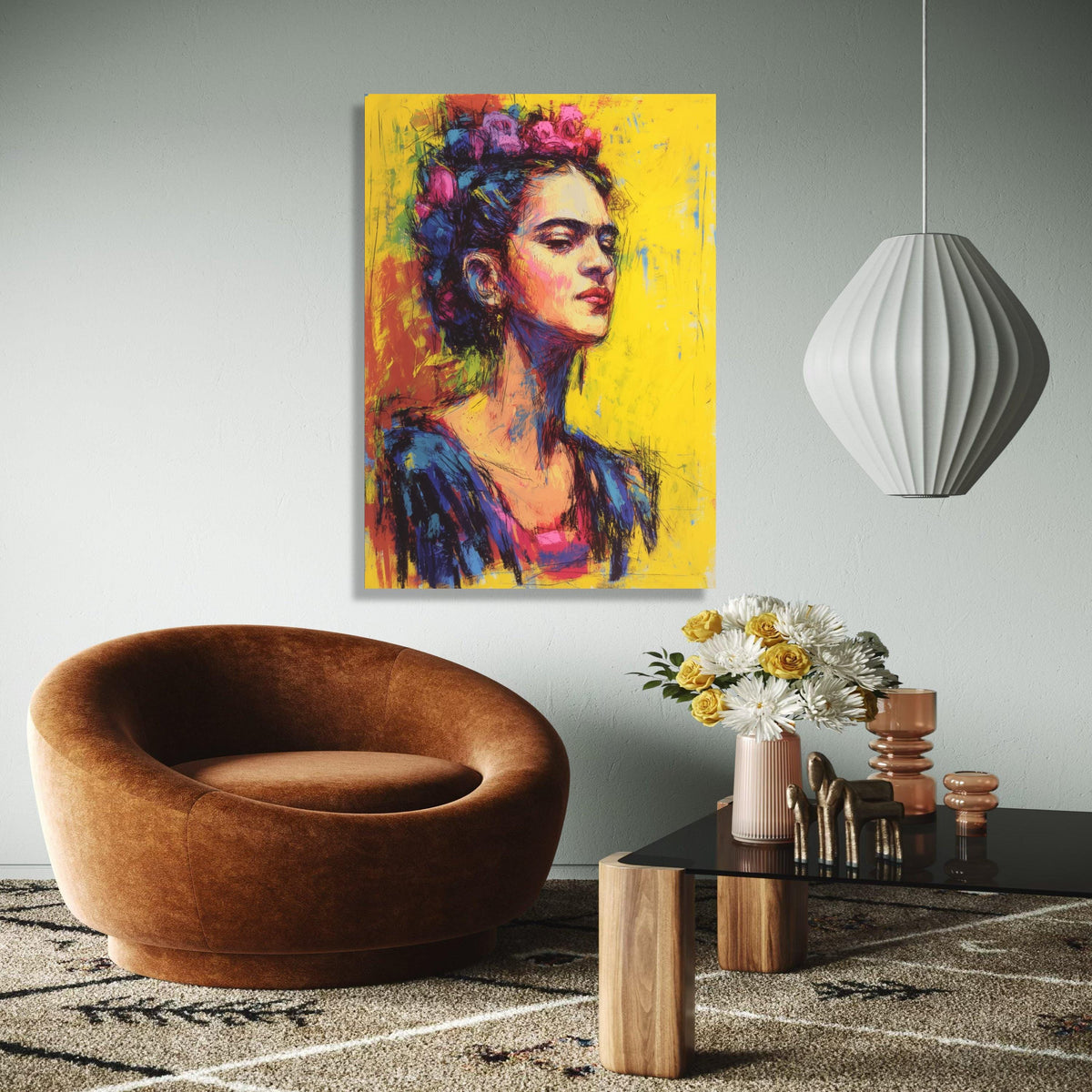Vibrant Frida Portrait Canvas, Colorful Wall Art, Modern Abstract Home Decor, Artistic Female Face Canvas, Ready Gift Art, Home Decor, Print