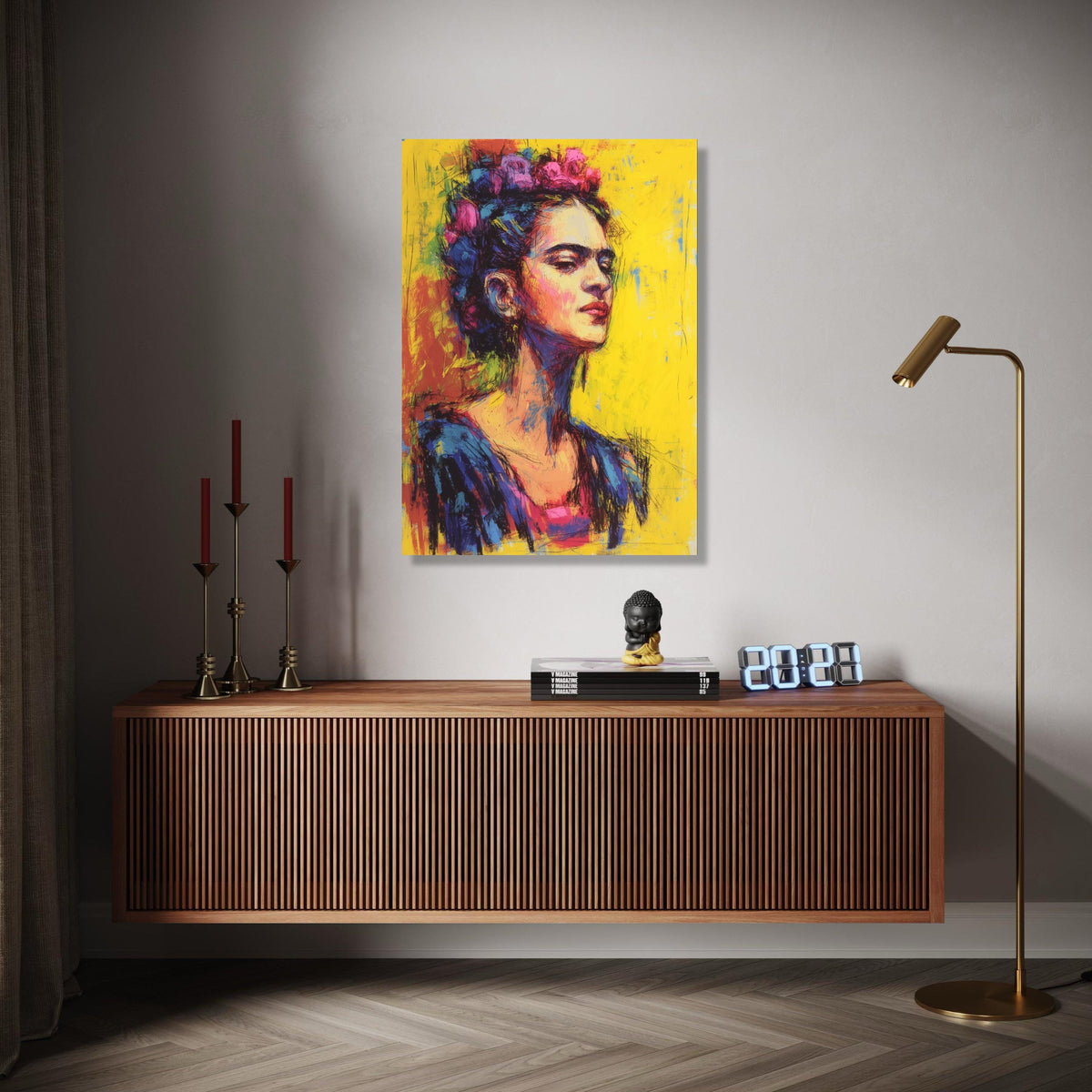 Vibrant Frida Portrait Canvas, Colorful Wall Art, Modern Abstract Home Decor, Artistic Female Face Canvas, Ready Gift Art, Home Decor, Print