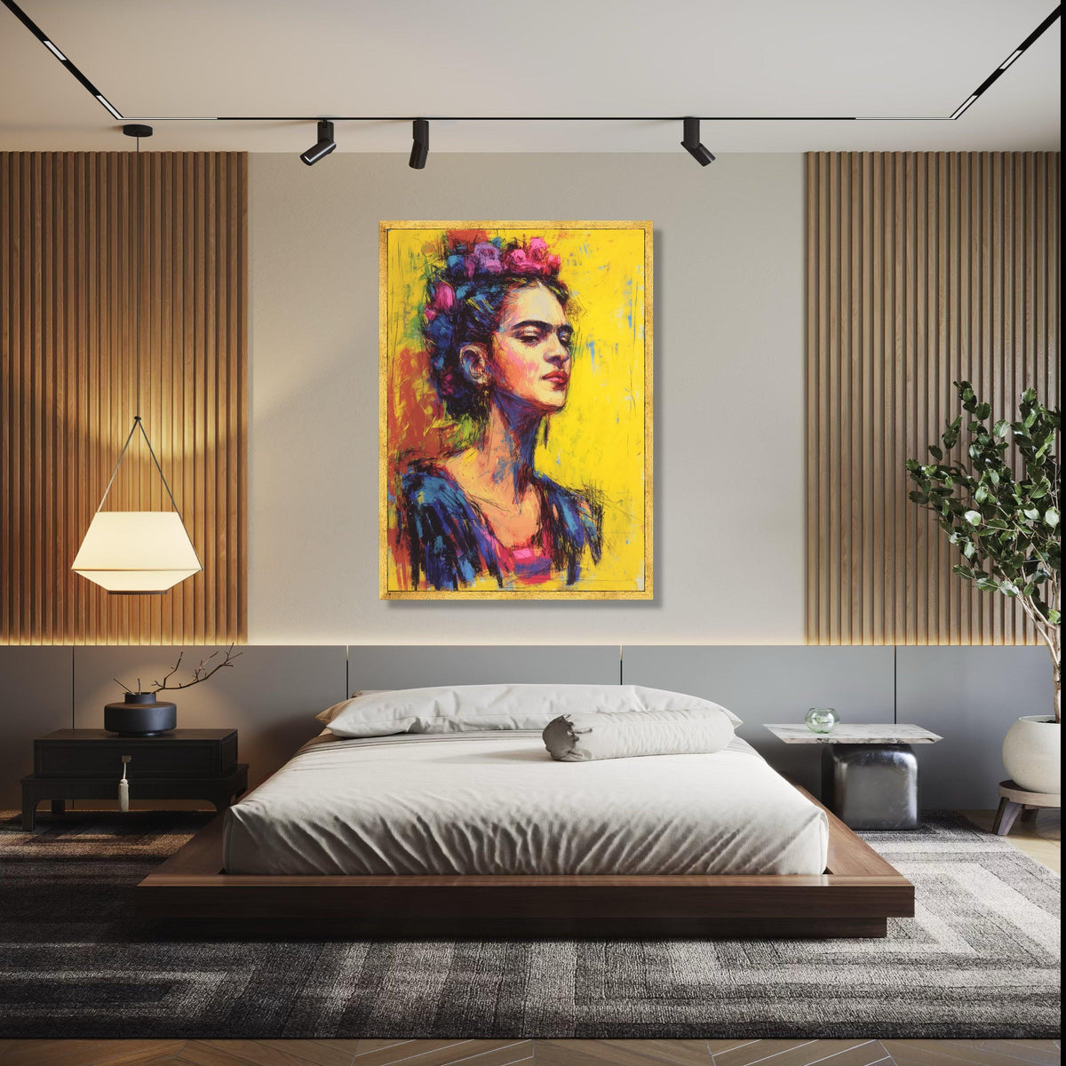 Vibrant Frida Portrait Canvas, Colorful Wall Art, Modern Abstract Home Decor, Artistic Female Face Canvas, Ready Gift Art, Home Decor, Print