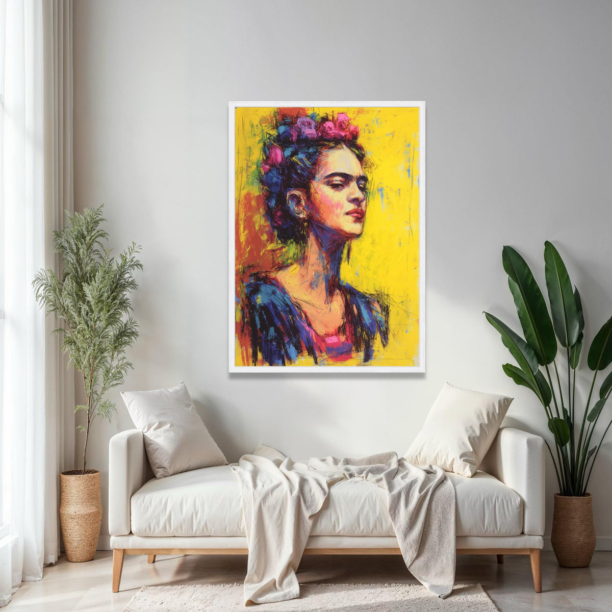 Vibrant Frida Portrait Canvas, Colorful Wall Art, Modern Abstract Home Decor, Artistic Female Face Canvas, Ready Gift Art, Home Decor, Print