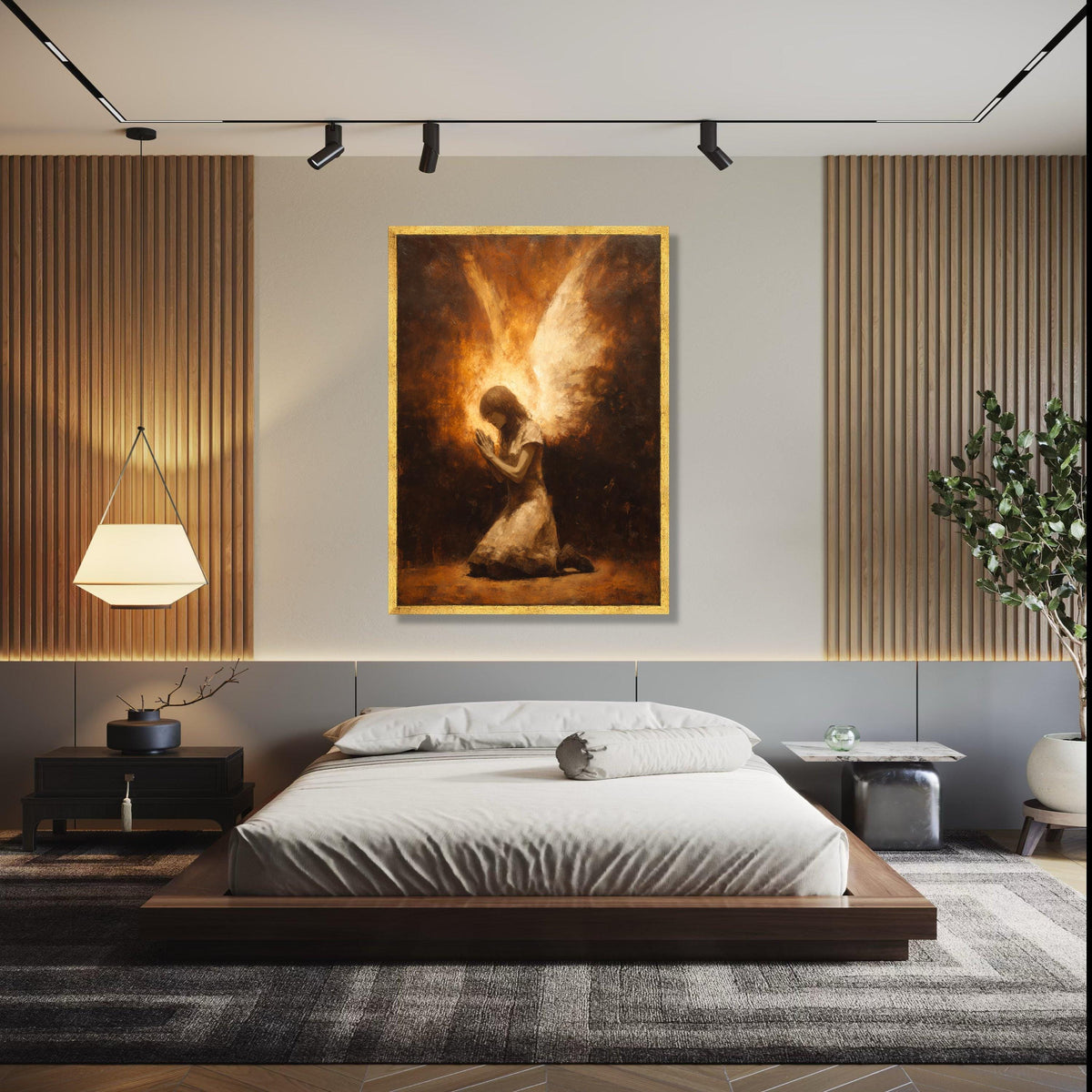 Praying Angel Canvas Wall Art, Spiritual Angel Wings Painting, Religious Home Decor, Inspirational Faith Gift Art, Home Decor, Print