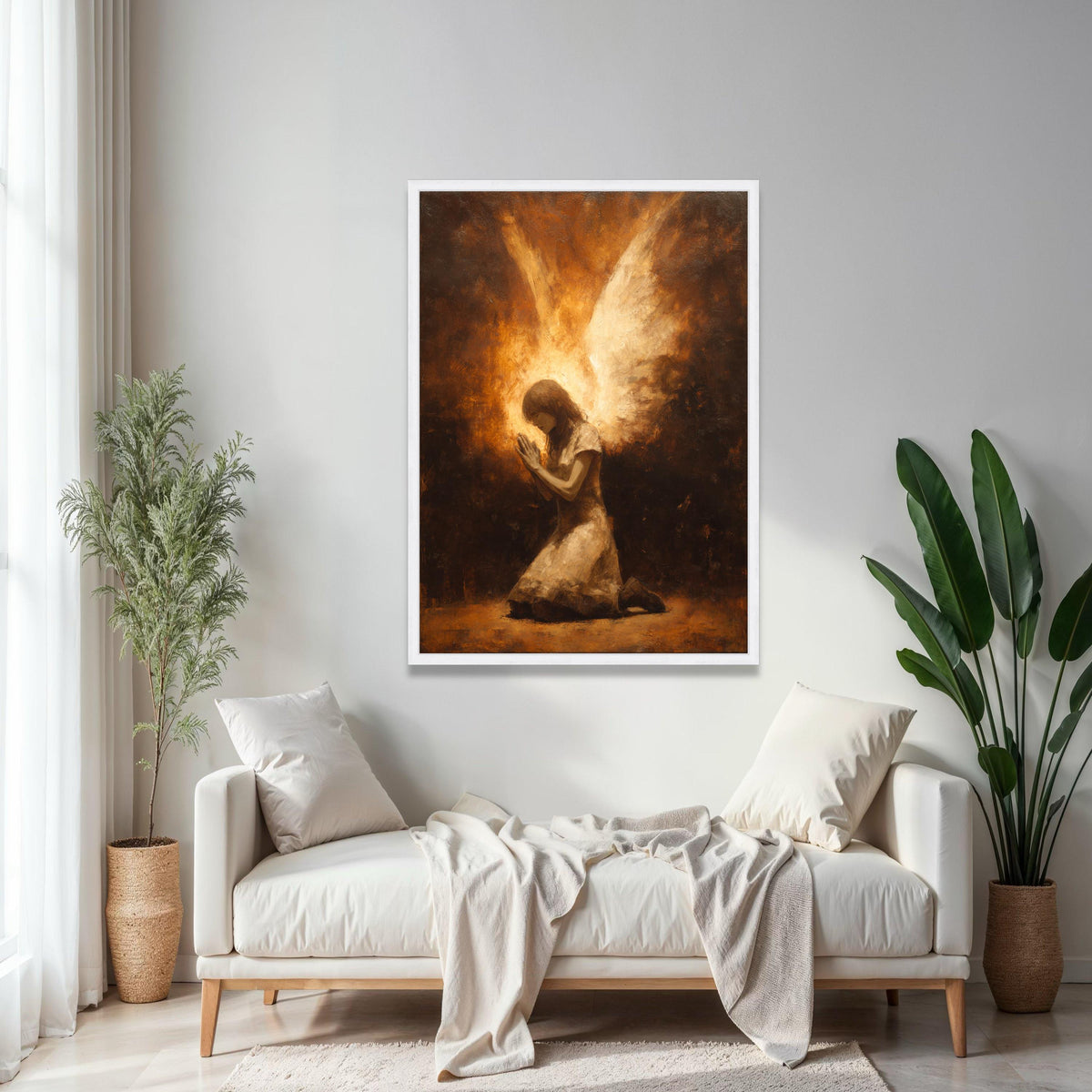 Praying Angel Canvas Wall Art, Spiritual Angel Wings Painting, Religious Home Decor, Inspirational Faith Gift Art, Home Decor, Print