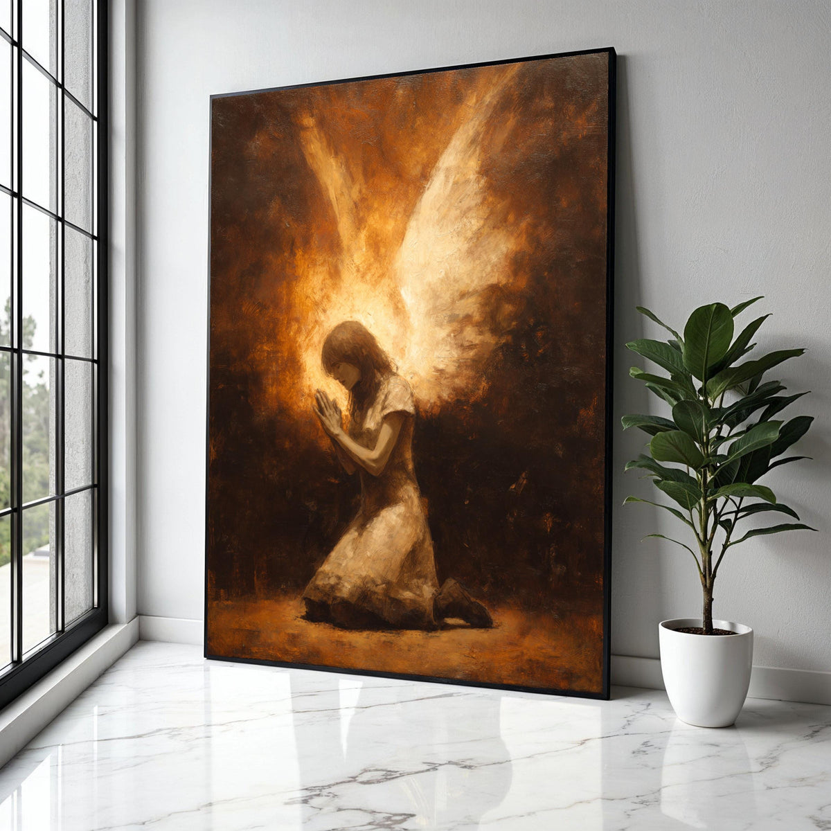 Praying Angel Canvas Wall Art, Spiritual Angel Wings Painting, Religious Home Decor, Inspirational Faith Gift Art, Home Decor, Print