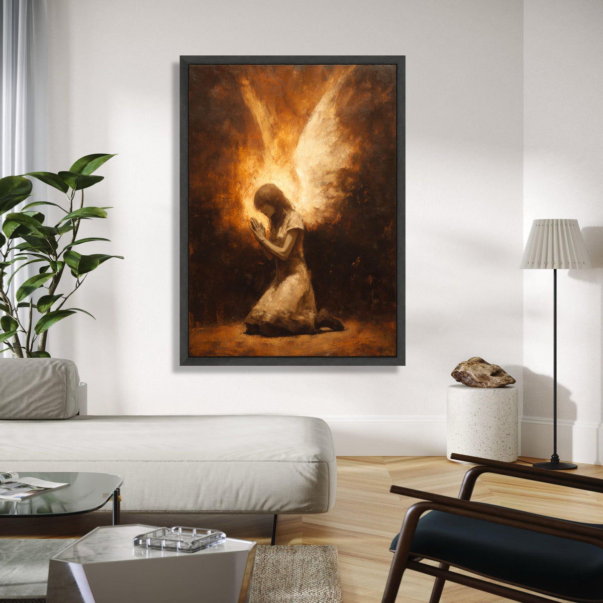 Praying Angel Canvas Wall Art, Spiritual Angel Wings Painting, Religious Home Decor, Inspirational Faith Gift Art, Home Decor, Print
