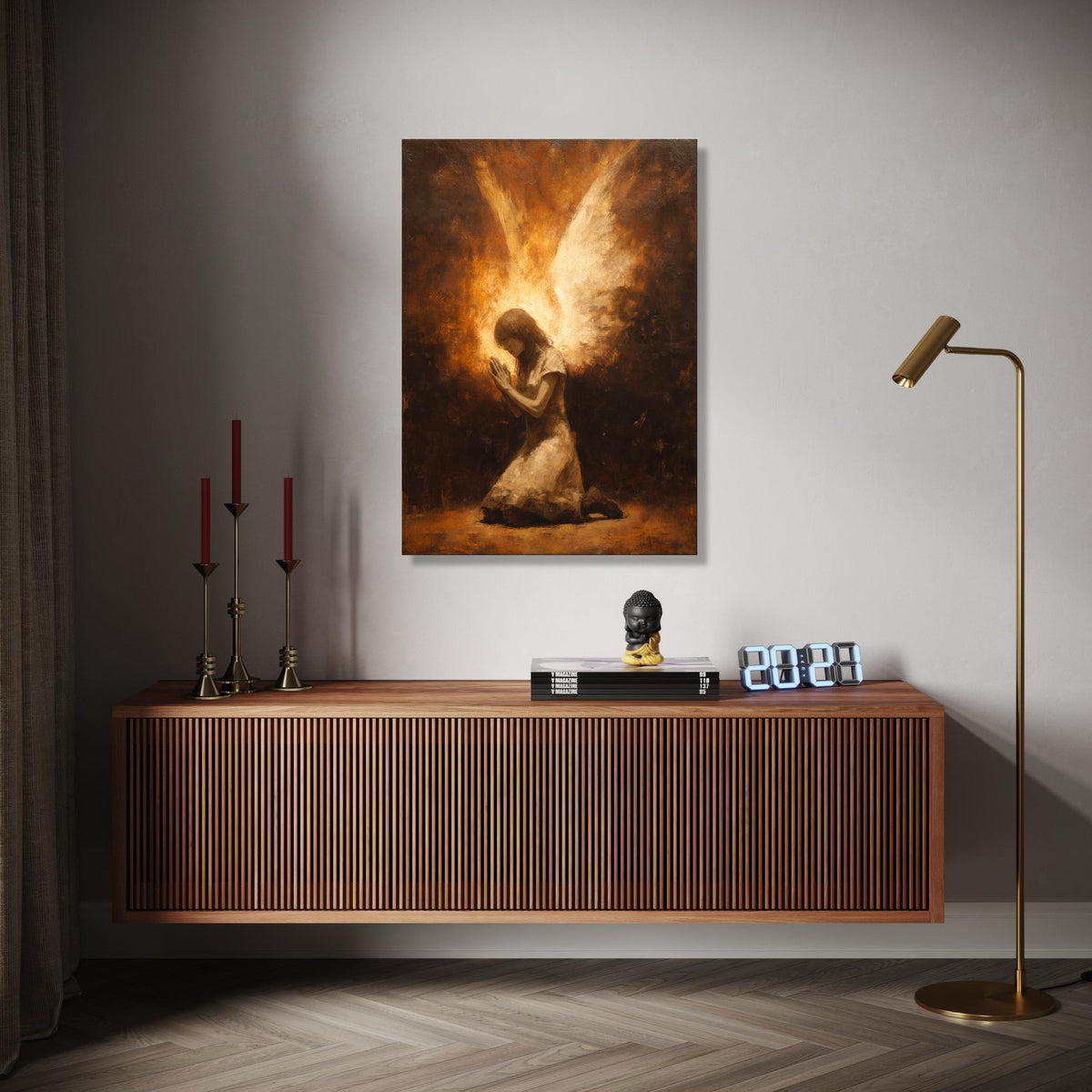 Praying Angel Canvas Wall Art, Spiritual Angel Wings Painting, Religious Home Decor, Inspirational Faith Gift Art, Home Decor, Print