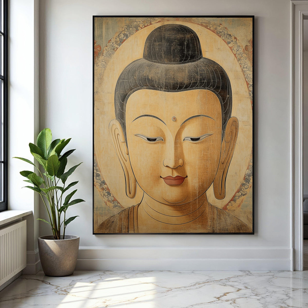 Serene Buddha Portrait Canvas, Spiritual Wall Art, Meditation Decor, Zen Home Decoration, Tranquil Buddha Face Gift Art, Home Decor, Print