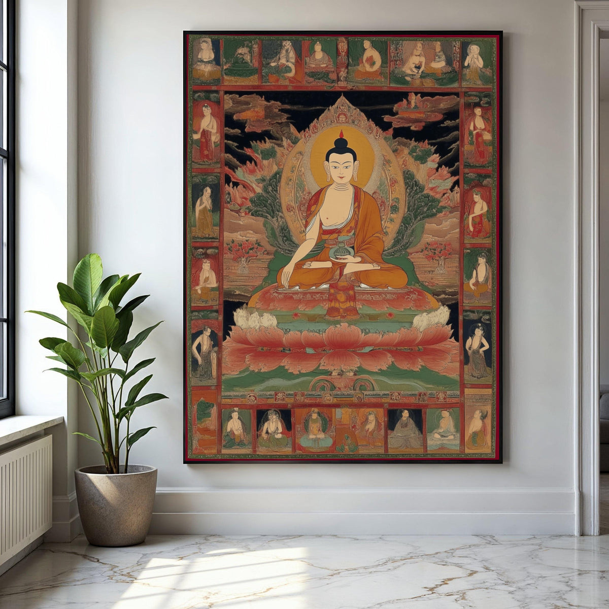Traditional Buddha Thangka Canvas, Meditation Art Print, Spiritual Tibetan Wall Art, Buddhist Home Decor, Sacred Gift Art, Home Decor, Print