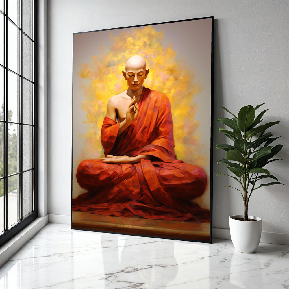 Serene Meditating Buddha Canvas Wall Art, Spiritual Meditation Decor, Zen Buddhist Monk Painting, Peaceful Home Gift Art, Home Decor, Print