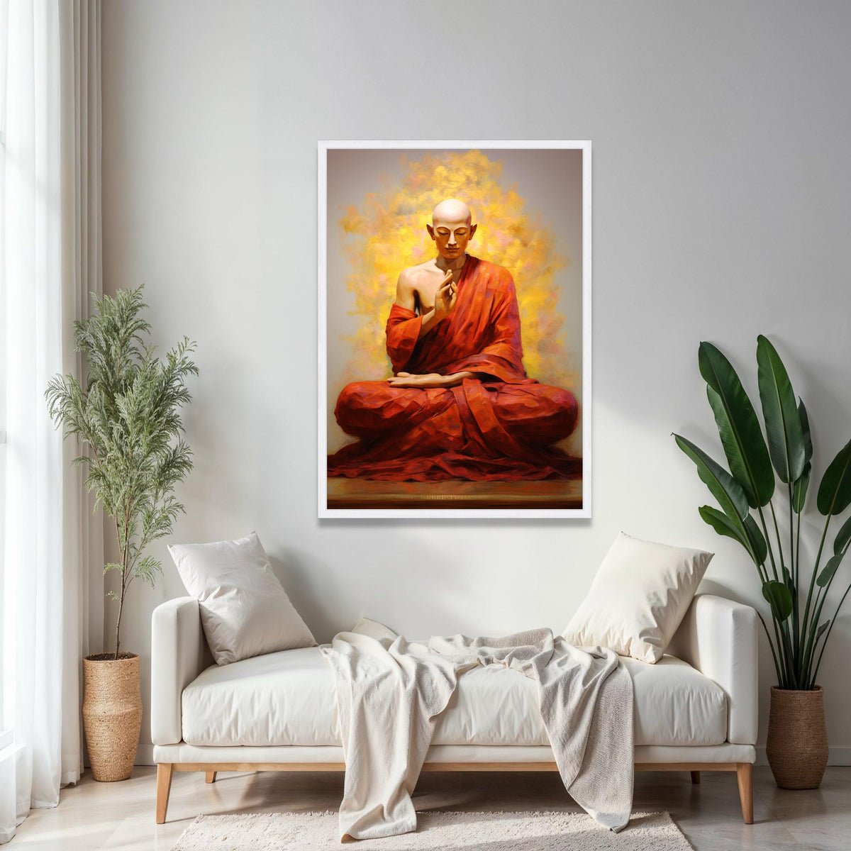 Serene Meditating Buddha Canvas Wall Art, Spiritual Meditation Decor, Zen Buddhist Monk Painting, Peaceful Home Gift Art, Home Decor, Print
