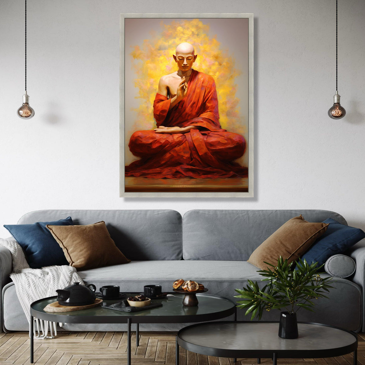 Serene Meditating Buddha Canvas Wall Art, Spiritual Meditation Decor, Zen Buddhist Monk Painting, Peaceful Home Gift Art, Home Decor, Print