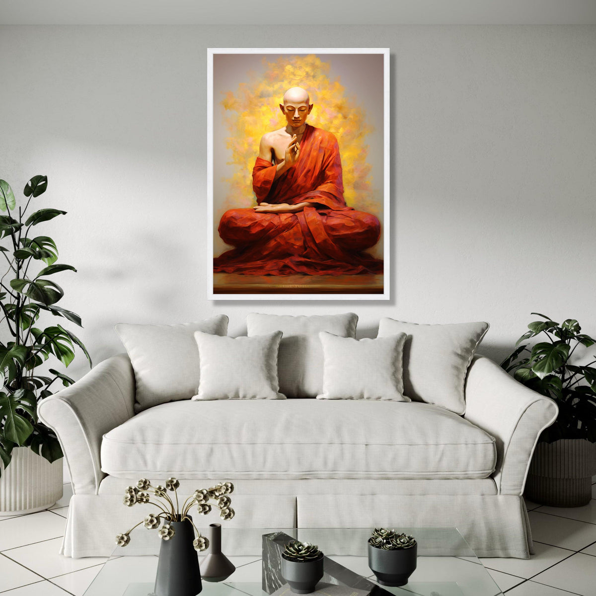Serene Meditating Buddha Canvas Wall Art, Spiritual Meditation Decor, Zen Buddhist Monk Painting, Peaceful Home Gift Art, Home Decor, Print