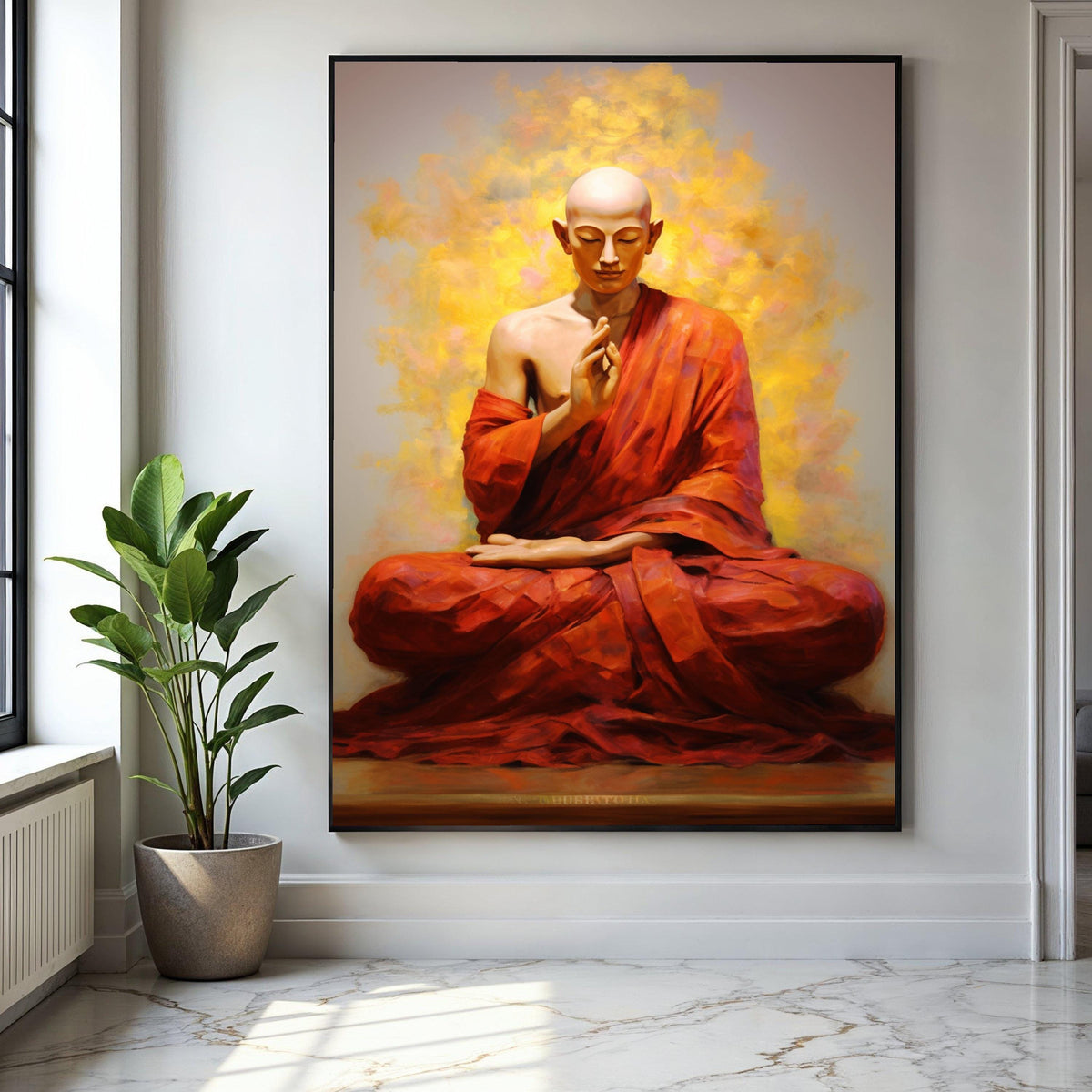 Serene Meditating Buddha Canvas Wall Art, Spiritual Meditation Decor, Zen Buddhist Monk Painting, Peaceful Home Gift Art, Home Decor, Print