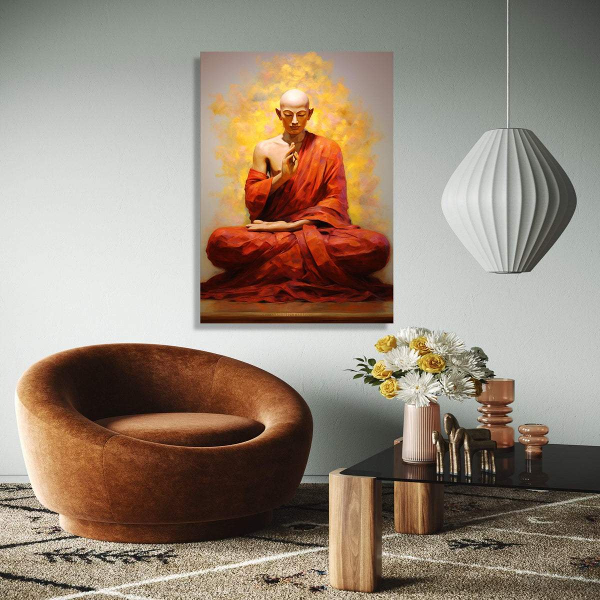 Serene Meditating Buddha Canvas Wall Art, Spiritual Meditation Decor, Zen Buddhist Monk Painting, Peaceful Home Gift Art, Home Decor, Print