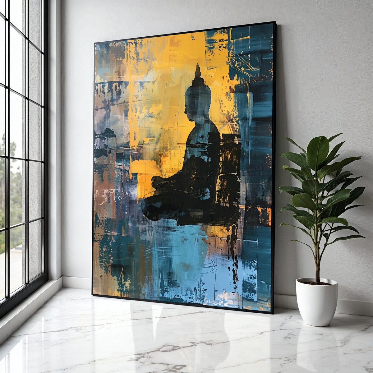 Abstract Buddha Silhouette Canvas, Meditation Wall Art, Spiritual Decor, Contemporary Zen Painting, Calm and Gift Art, Home Decor, Print