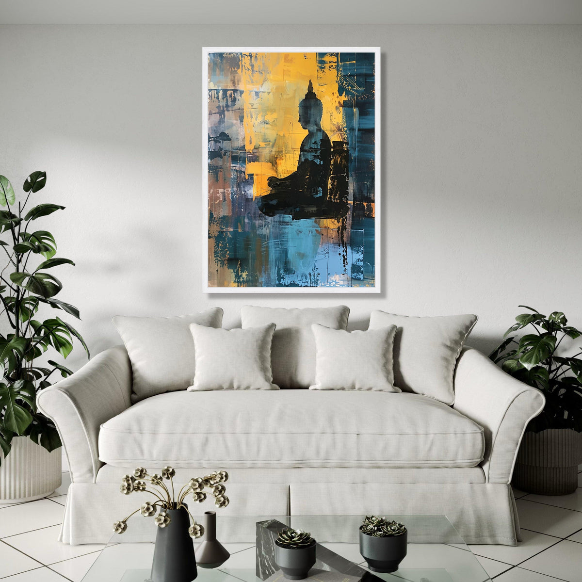 Abstract Buddha Silhouette Canvas, Meditation Wall Art, Spiritual Decor, Contemporary Zen Painting, Calm and Gift Art, Home Decor, Print