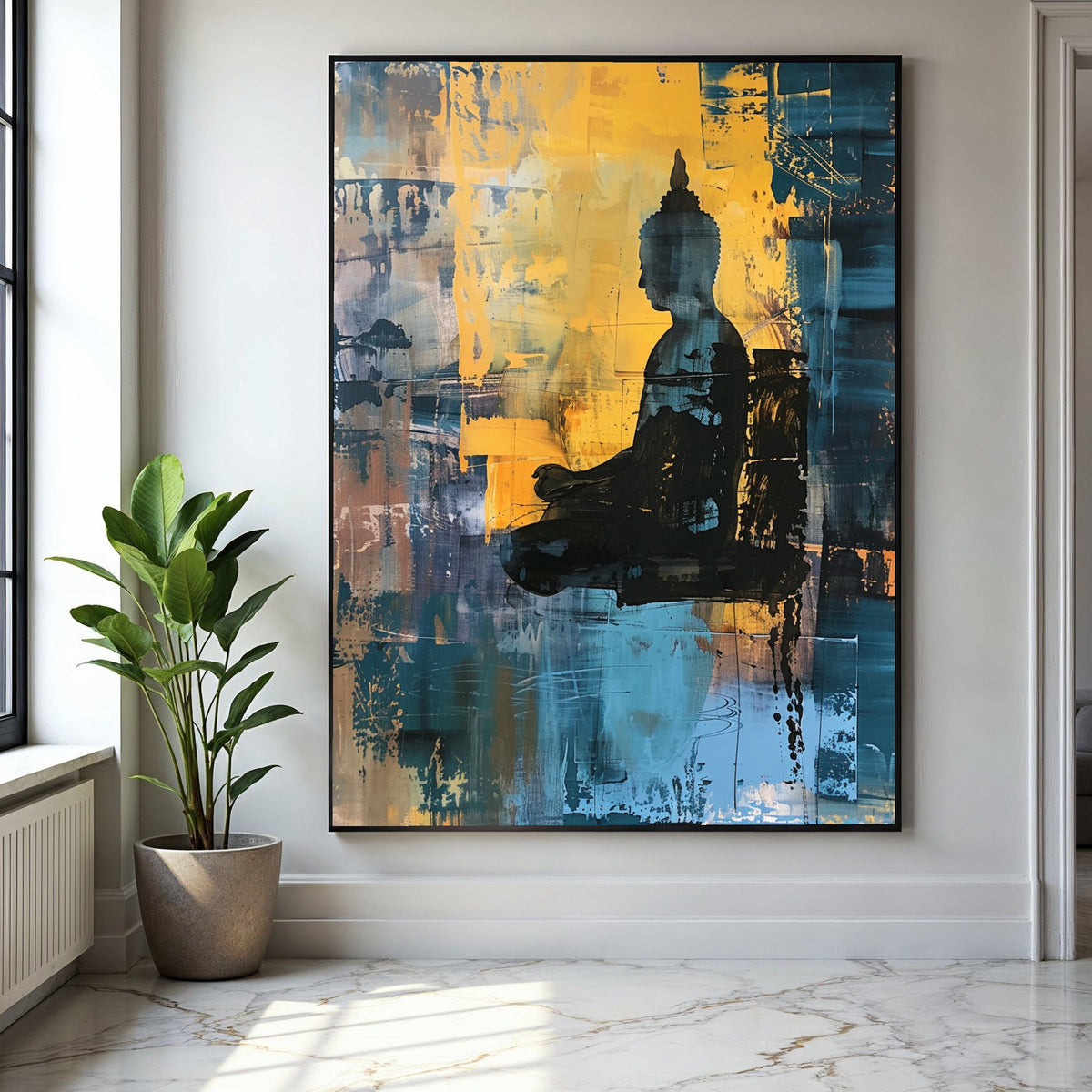 Abstract Buddha Silhouette Canvas, Meditation Wall Art, Spiritual Decor, Contemporary Zen Painting, Calm and Gift Art, Home Decor, Print