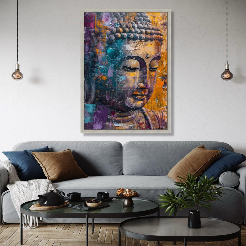 Abstract Buddha Face Canvas Wall Art, Spiritual Meditation Decor, Colorful Buddha Portrait, Zen Home Decoration, Gift Art, Home Decor, Print