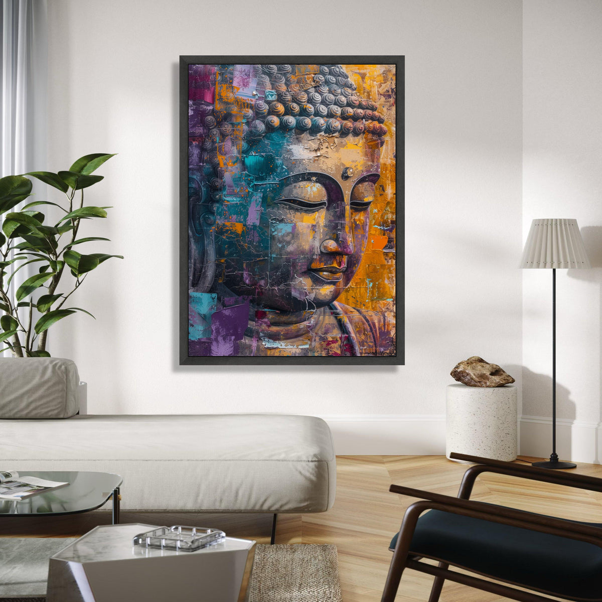 Abstract Buddha Face Canvas Wall Art, Spiritual Meditation Decor, Colorful Buddha Portrait, Zen Home Decoration, Gift Art, Home Decor, Print