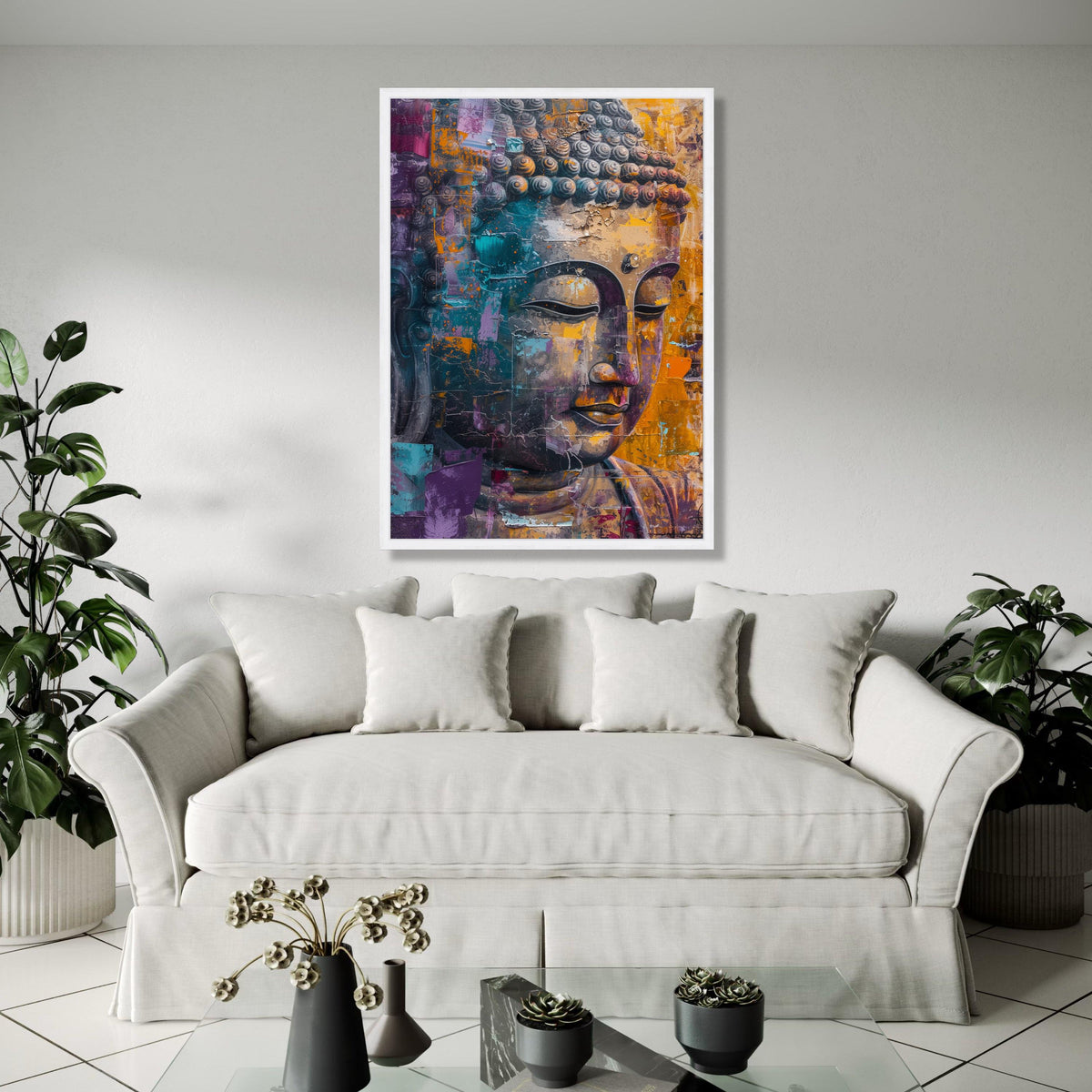 Abstract Buddha Face Canvas Wall Art, Spiritual Meditation Decor, Colorful Buddha Portrait, Zen Home Decoration, Gift Art, Home Decor, Print