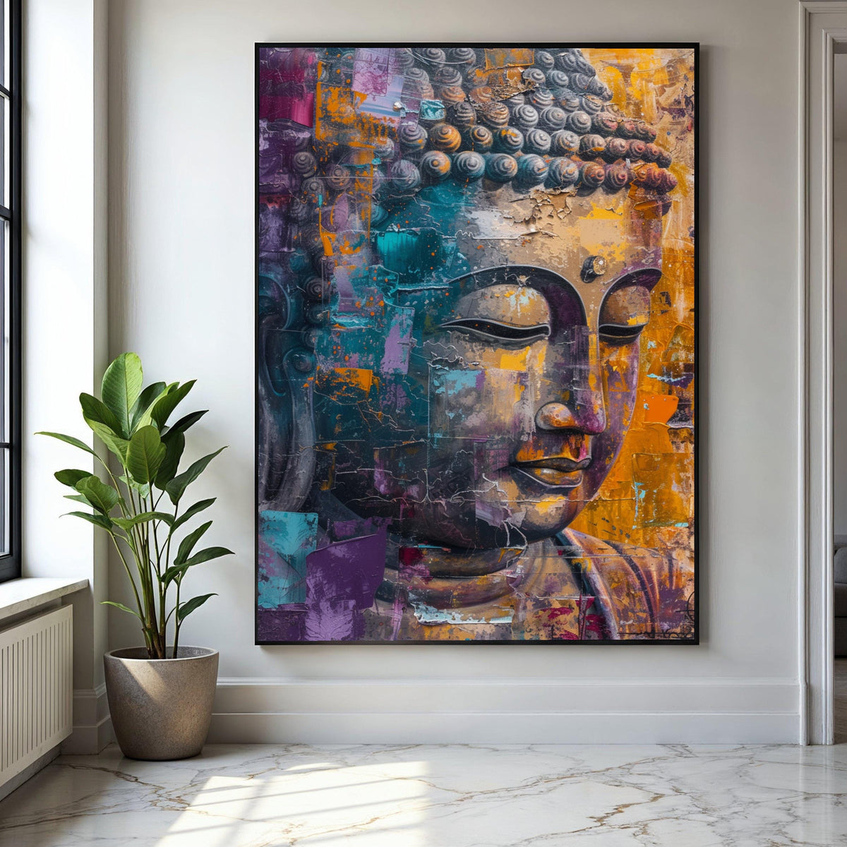 Abstract Buddha Face Canvas Wall Art, Spiritual Meditation Decor, Colorful Buddha Portrait, Zen Home Decoration, Gift Art, Home Decor, Print