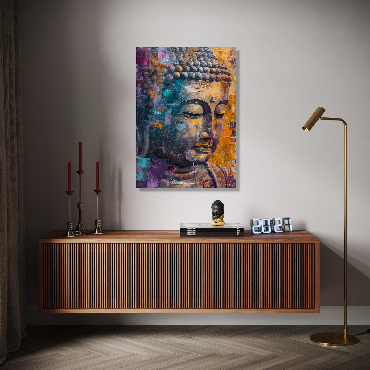 Abstract Buddha Face Canvas Wall Art, Spiritual Meditation Decor, Colorful Buddha Portrait, Zen Home Decoration, Gift Art, Home Decor, Print
