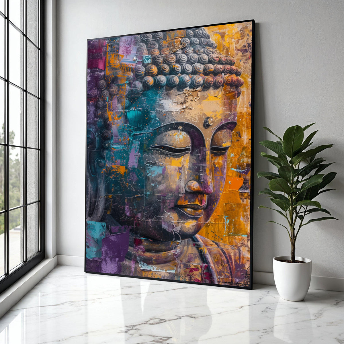 Abstract Buddha Face Canvas Wall Art, Spiritual Meditation Decor, Colorful Buddha Portrait, Zen Home Decoration, Gift Art, Home Decor, Print