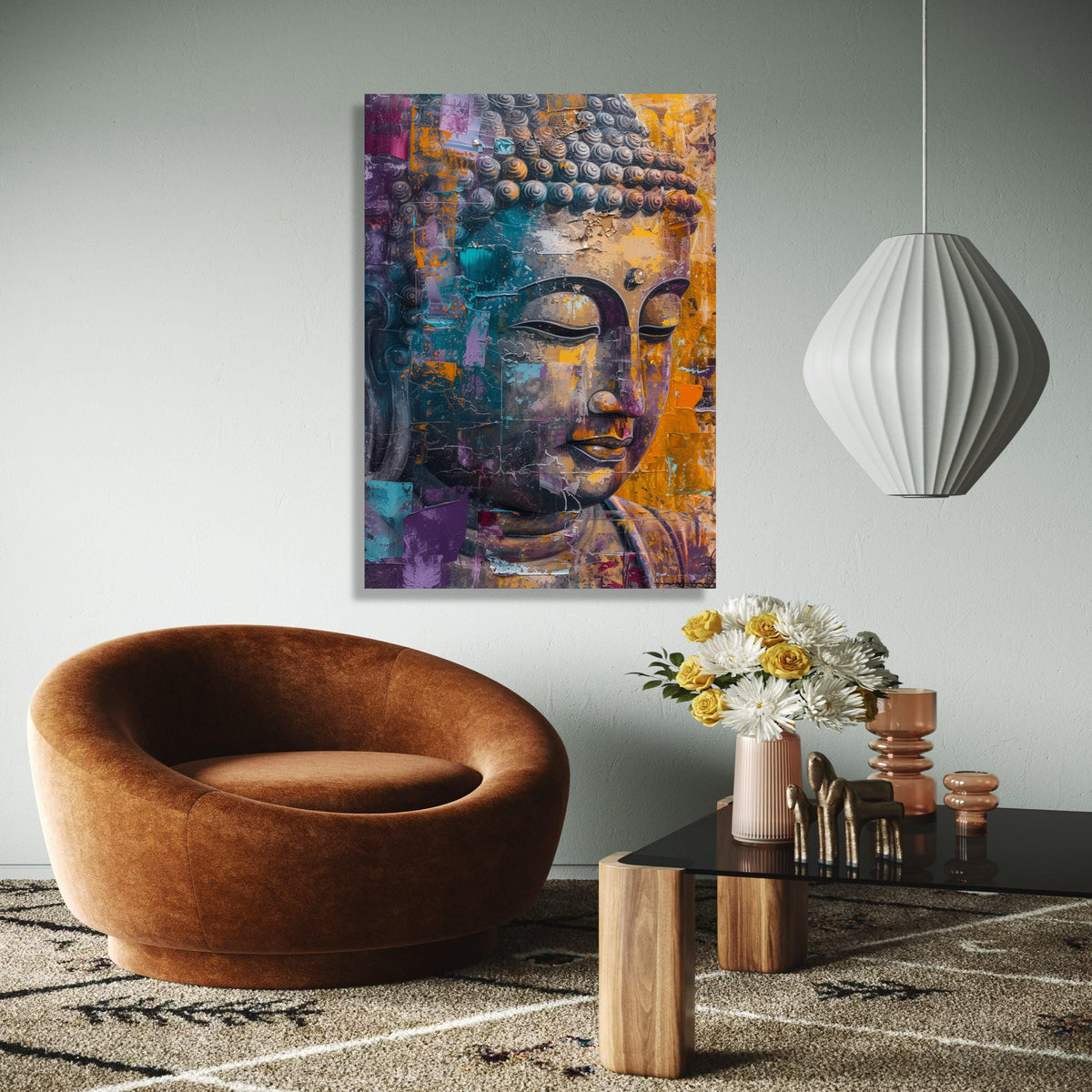 Abstract Buddha Face Canvas Wall Art, Spiritual Meditation Decor, Colorful Buddha Portrait, Zen Home Decoration, Gift Art, Home Decor, Print