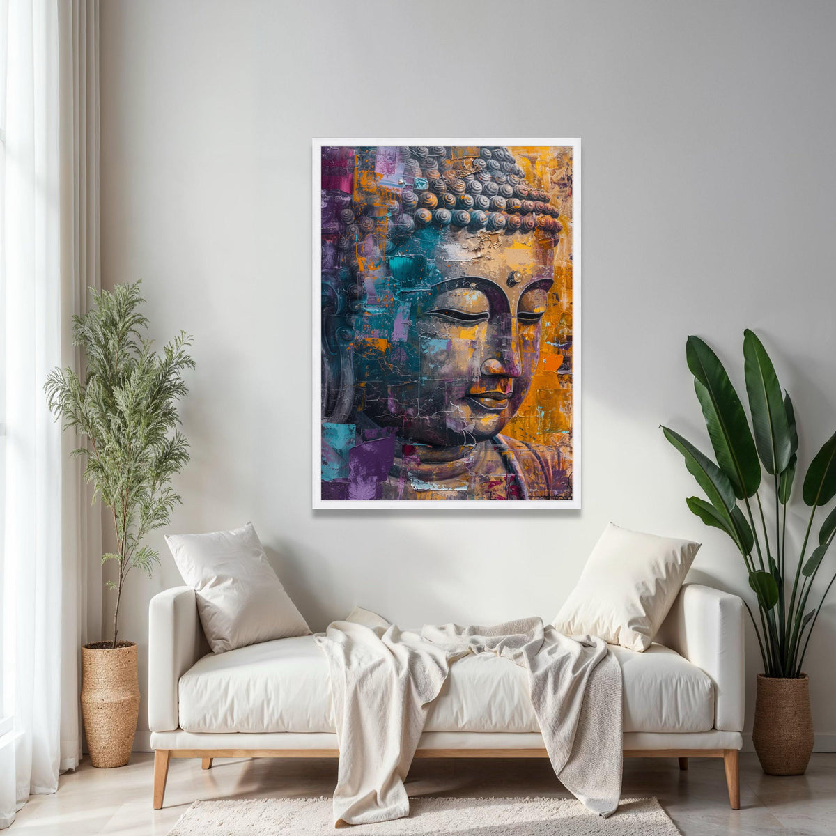Abstract Buddha Face Canvas Wall Art, Spiritual Meditation Decor, Colorful Buddha Portrait, Zen Home Decoration, Gift Art, Home Decor, Print