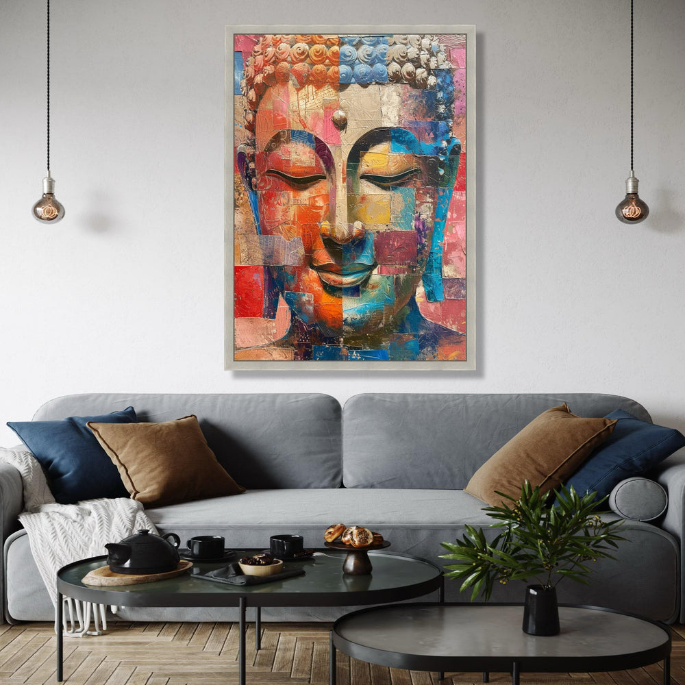 Abstract Buddha Face Canvas Wall Art, Colorful Mosaic Meditation Decor, Modern Spiritual Canvas, Zen Home Gift Art, Home Decor, Print