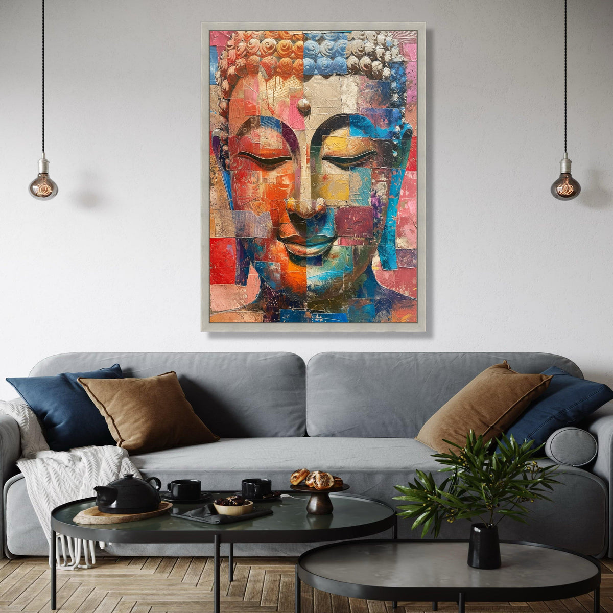 Abstract Buddha Face Canvas Wall Art, Colorful Mosaic Meditation Decor, Modern Spiritual Canvas, Zen Home Gift Art, Home Decor, Print