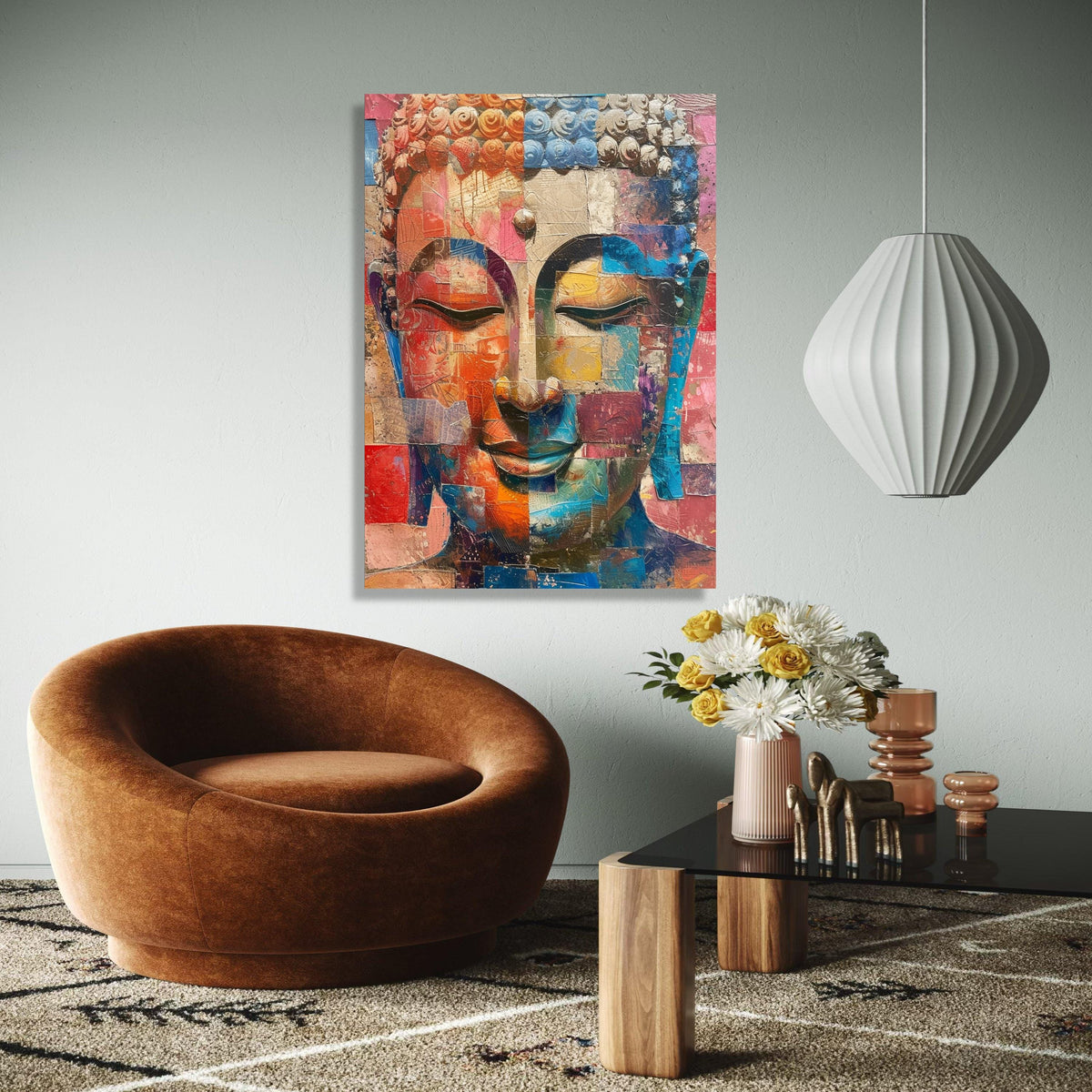 Abstract Buddha Face Canvas Wall Art, Colorful Mosaic Meditation Decor, Modern Spiritual Canvas, Zen Home Gift Art, Home Decor, Print