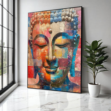 Abstract Buddha Face Canvas Wall Art, Colorful Mosaic Meditation Decor, Modern Spiritual Canvas, Zen Home Gift Art, Home Decor, Print